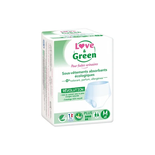 Love & Green pour Fuites Urinaires Sous-Vêtements Absorbants 8 Protections - Taille : M