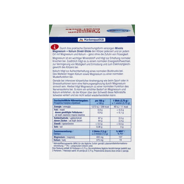 Magnesium + Kalium Direkt-Sticks 30 St, 112,5 g