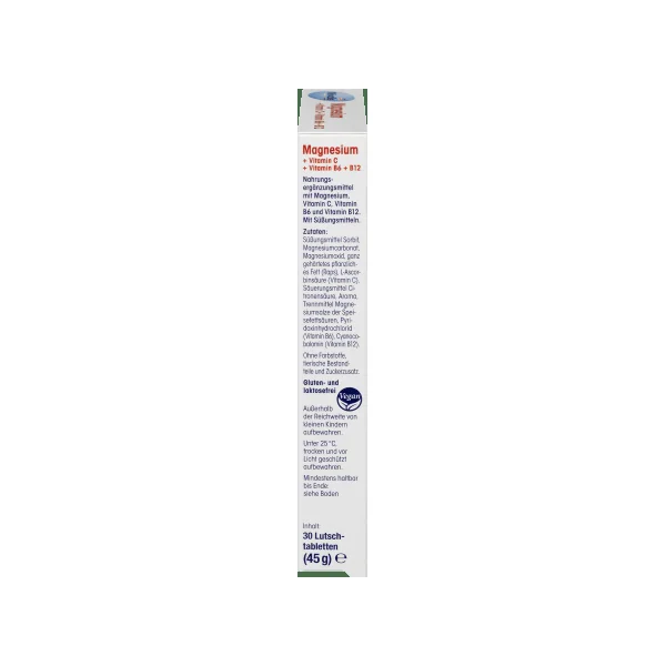 Magnesium + Vitamin C + Vitamin B6 + B12, Lutschtabletten, 30 St., 45 g