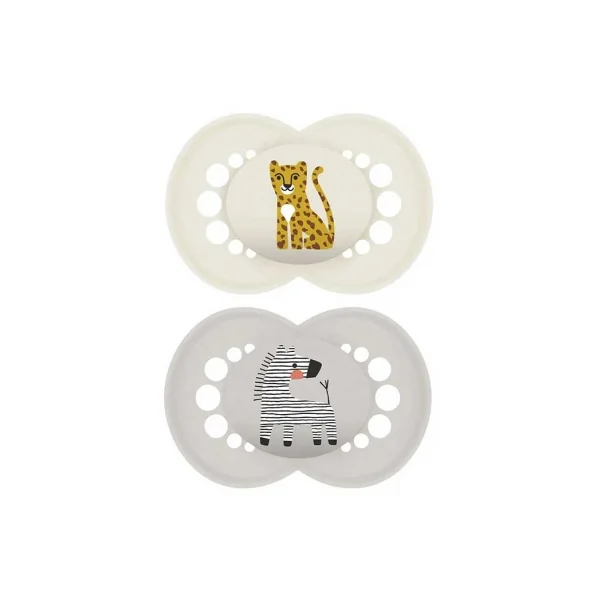 MAM 2 Sucettes Original Animaux 18 Mois et + - Modèle : Guépard et Zèbre