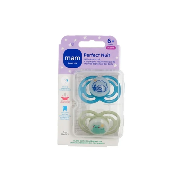 MAM 2 Sucettes Perfect Nuit 6 Mois et + - Modèle : Moutons et Grenouilles