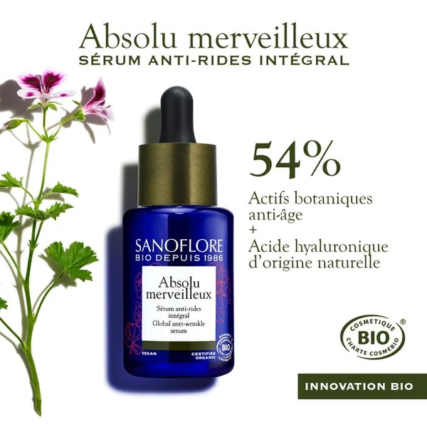 MERVEILLEUSE - Absolu Merveilleux Sérum Anti-Rides Intégral Bio - Tous Types de Peaux, 30ml