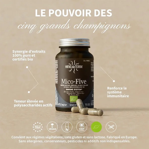 Mico-Five BIO (Reishi, Maitake, Shiitake, Champignon du soleil et Chaga)