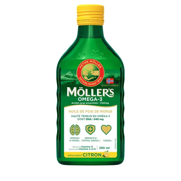 MOLLER'S OMEGA-3 - Huile de Foie de Morue Arôme Naturel Citron, 250ml