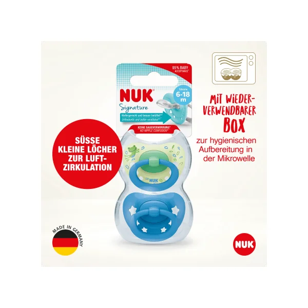 NUK Schnuller Signature Silikon, grün/blau, 6-18 Monate, 2 St