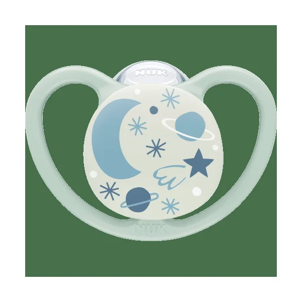 NUK Schnuller Space Night Silikon, blau/mint, ab 18 Monate, 2 St