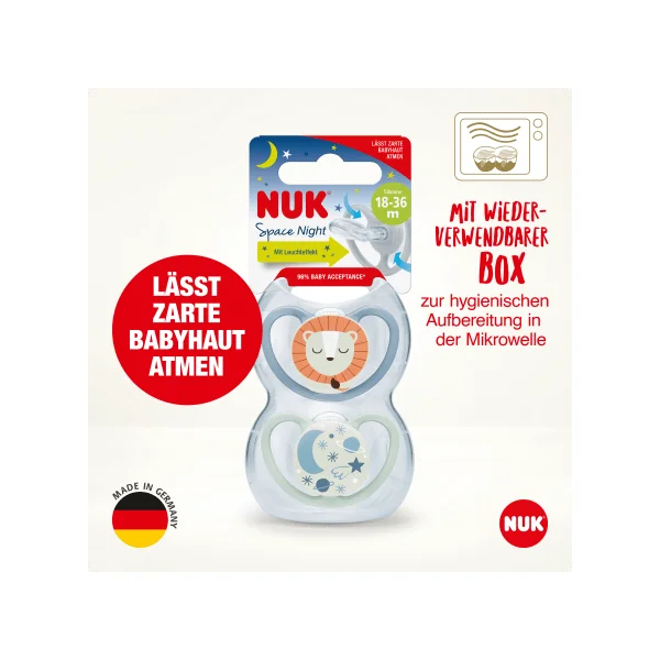 NUK Schnuller Space Night Silikon, blau/mint, ab 18 Monate, 2 St