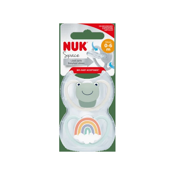 NUK Schnuller Space Silikon, beige/blau, 0-6 Monate, 2 St