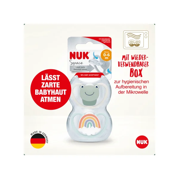 NUK Schnuller Space Silikon, beige/blau, 0-6 Monate, 2 St