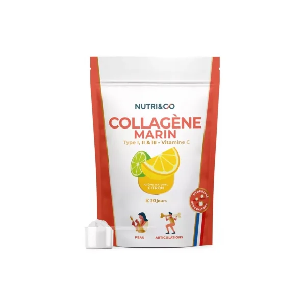 Nutri&Co Collagène Marin Type I, II et III Vitamine C 180 g - Goût : Citron