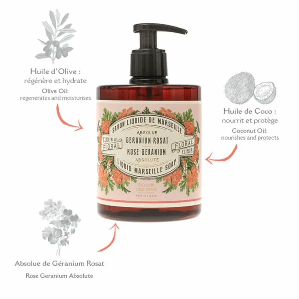 Panier des Sens - Savon liquide de Marseille Rose restructurante