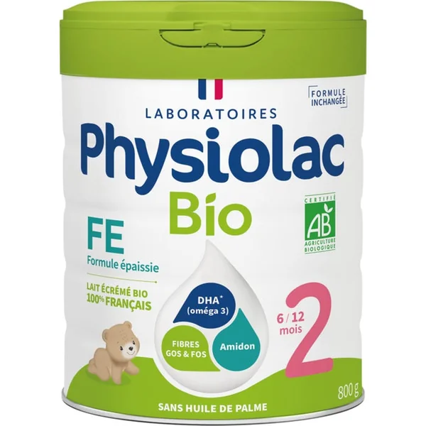 PHYSIOLAC BIO - Lait de Suite 2ème ge Formule Epaissie Bio - De 6 à 12 mois, 800g