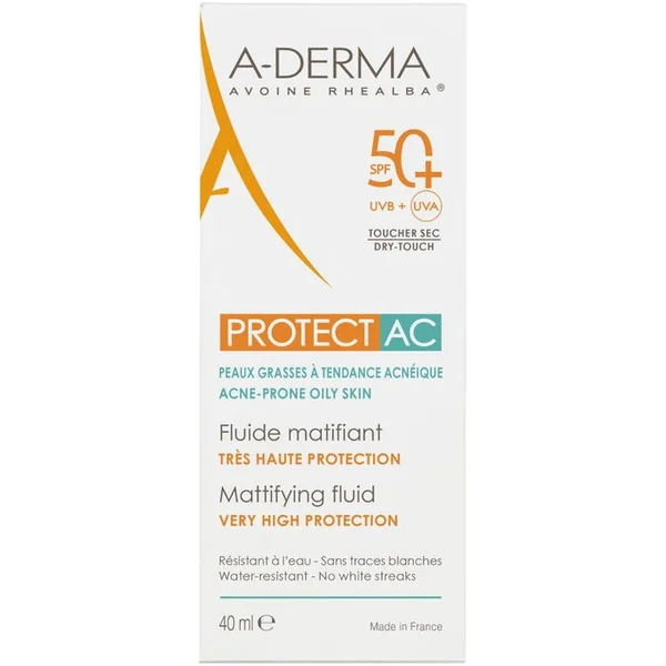 PROTECT AC - Fluide Matifiant Très Haute Protection 50+ - Visage - Peaux Mixtes à Grasses, 40ml