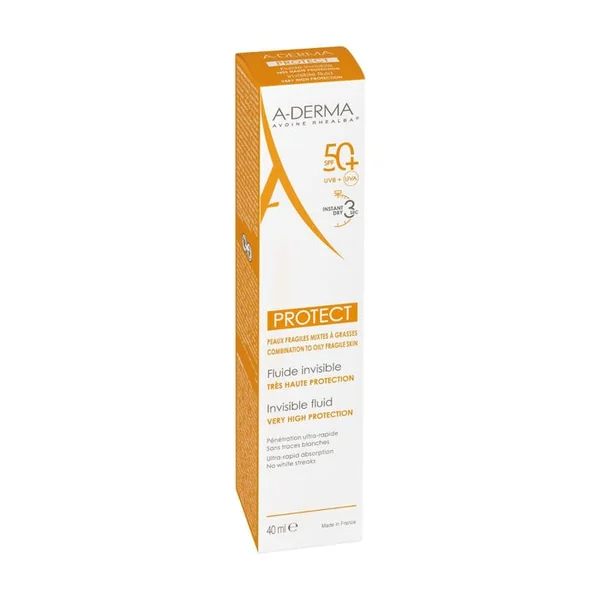 PROTECT - Fluide Solaire Invisible Très Haute Protection SPF50+ - Visage - Peaux Mixtes à Grasses, 40ml