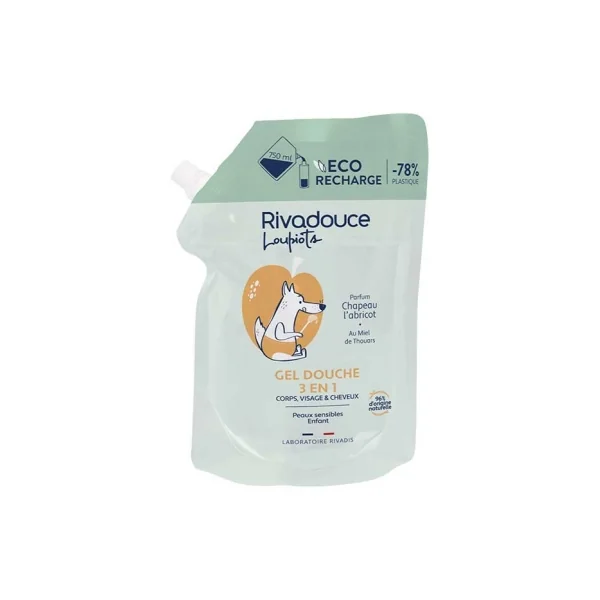 Rivadouce Les Loupiots Gel Douche 3en1 Chapeau l'Abricot Éco-Recharge 750 ml