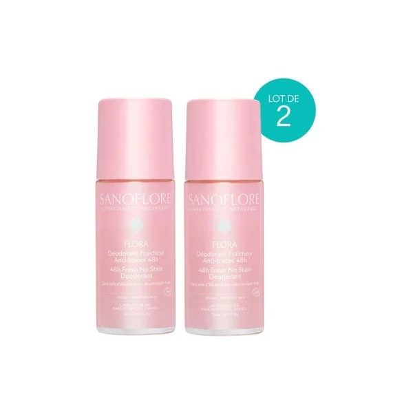 Sanoflore Déodorant Fraîcheur 48H Flora Roll-On Bio Lot de 2 x 50 ml