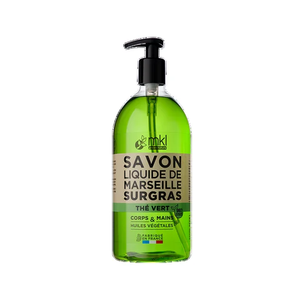 Savon Liquide de Marseille Thé Vert - Corps et Mains - Tous Types de Peaux, 1L