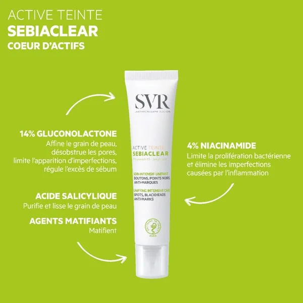 SEBIACLEAR ACTIVE - Soin intensif Unifiant Teinté Anti-Imperfections - Visage - Peaux Sensibles, 40ml