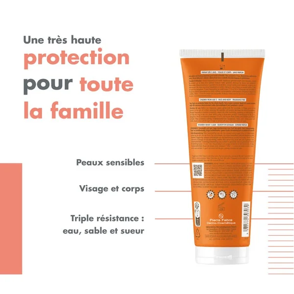 SOLAIRE - Lait Enfant SPF50+ - Visage et Corps - Peaux Sensibles, 250ml
