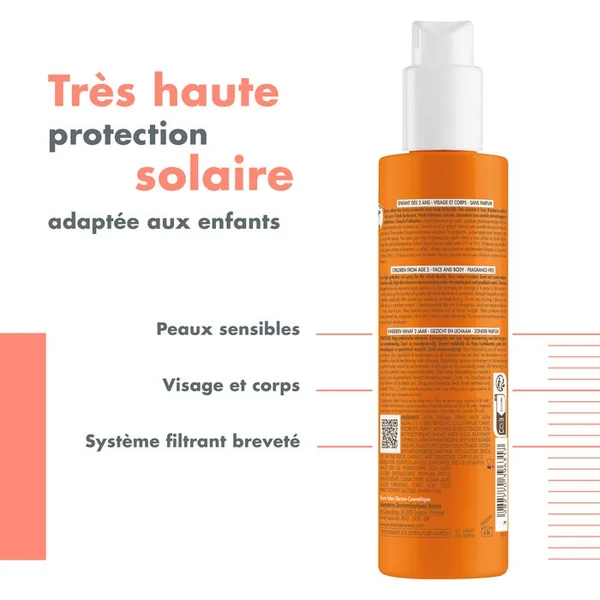 SOLAIRE - Spray Enfant SPF50+ - Visage et Corps - Peaux Sensibles, 200ml