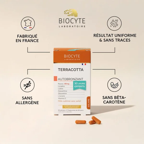 SOLAIRE - Terracotta Cocktail - Autobronzant Hâle - 2 Mois + 1 Mois Offert, 90 Comprimés