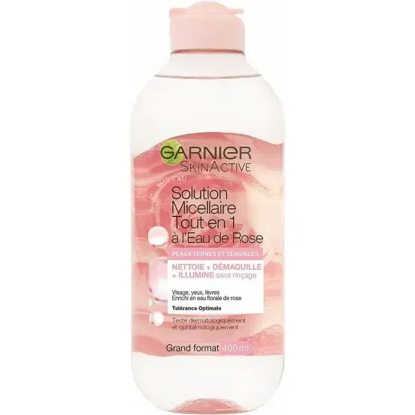 Solution Micellaire à l'Eau de Rose Tout-En-1 Peaux Ternes et Sensibles de Garnier Skin Active