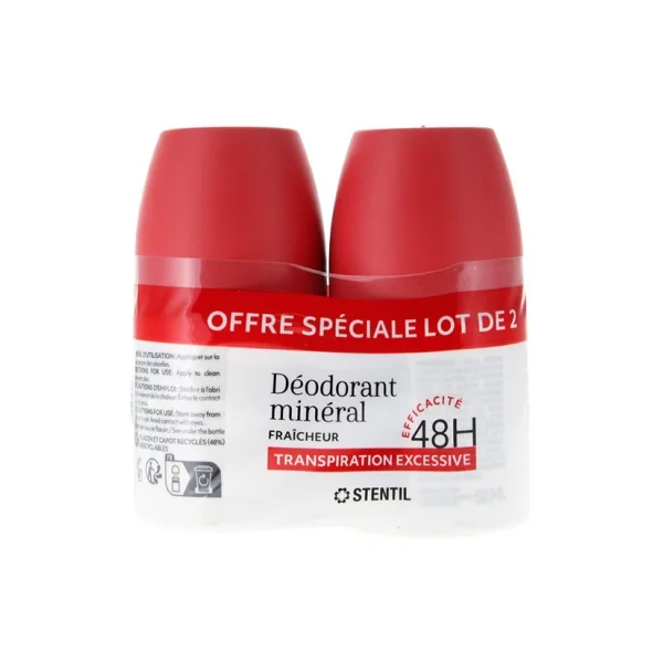 Stentil Déodorant Minéral Fraîcheur Transpiration Excessive 48H Lot de 2 x 50 ml