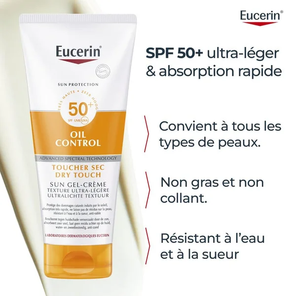 SUN PROTECTION - Sun Gel-Crème Solaire Toucher Sec Oil Control SPF50+ - Visage - Peaux Sensibles et Grasses, 200ml