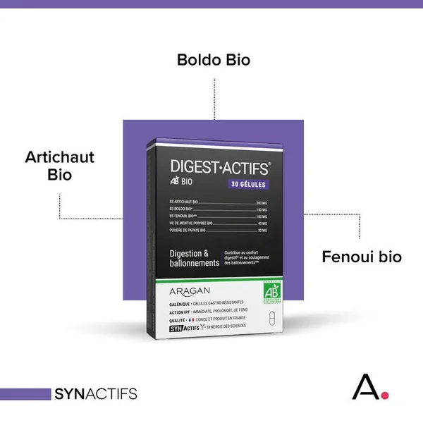 SYNACTIFS - DIGESTACTIFS® BIO - Digestion, Confort Digestif - Fenouil, Artichaut - 30 gélules