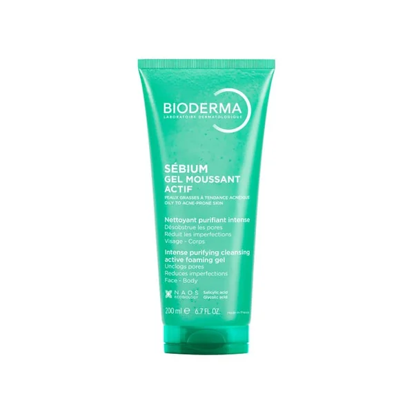 SÉBIUM - Gel Moussant Actif - Visage et Corps - Peaux Grasses à Tendance Acnéique, 200ml