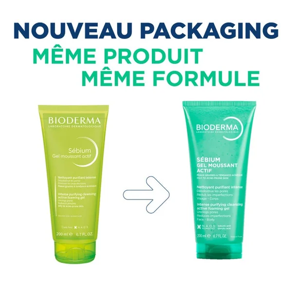 SÉBIUM - Gel Moussant Actif - Visage et Corps - Peaux Grasses à Tendance Acnéique, 200ml