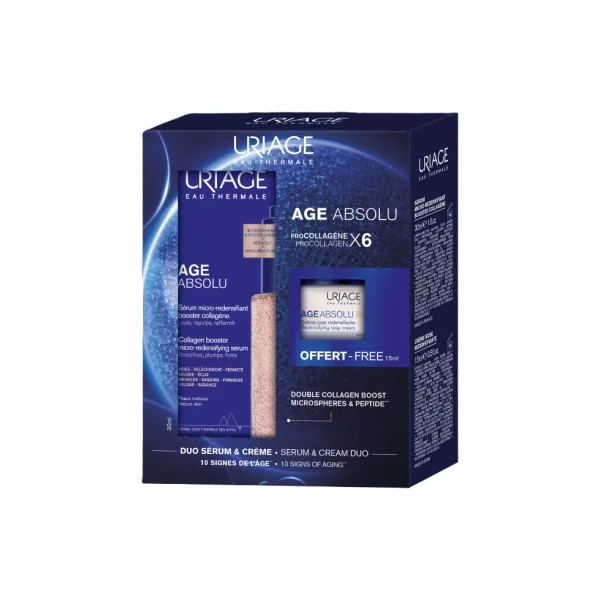 Uriage Age Absolu Sérum Micro-Redensifiant Booster Collagène 30 ml + Crème Rose Redensifiante 15 ml Offert