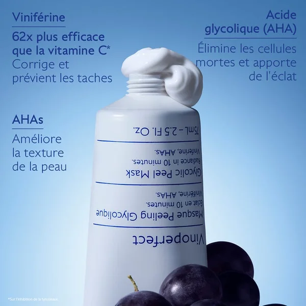 VINOPERFECT - Masque Peeling Glycolique - Tous Types de Peaux, 75ml