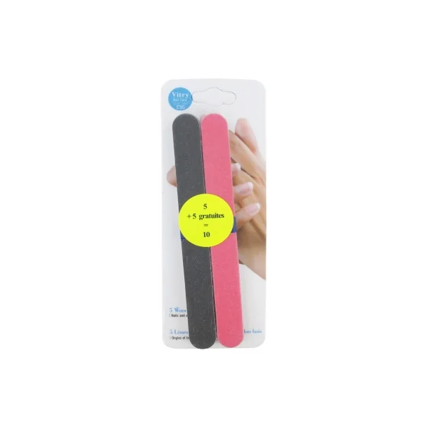 Vitry 10 Limes à Ongles sur Bois 18 cm - Couleur : Noir et Rose