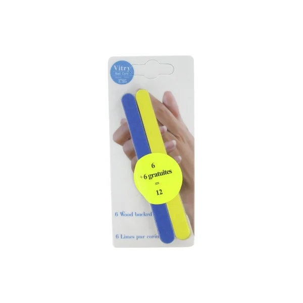 Vitry 12 Limes à Ongles sur Bois 12 cm - Couleur : Bleu et Jaune