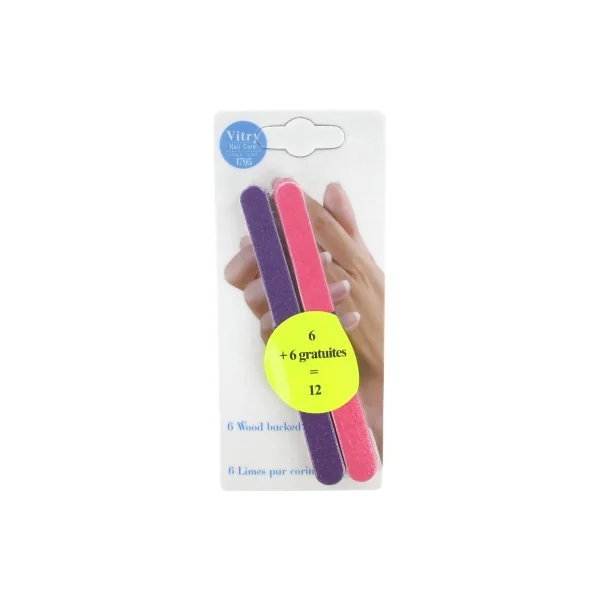Vitry 12 Limes à Ongles sur Bois 12 cm - Couleur : Violet et Rose