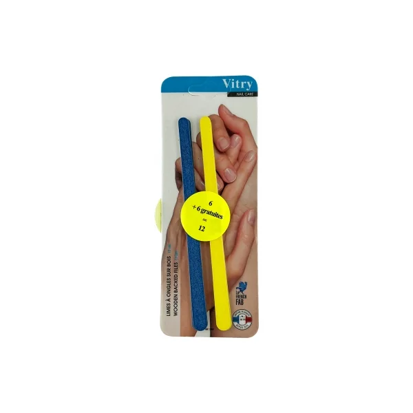 Vitry 12 Limes à Ongles sur Bois 17 cm dont 6 Offertes - Couleur : Bleu et Jaune