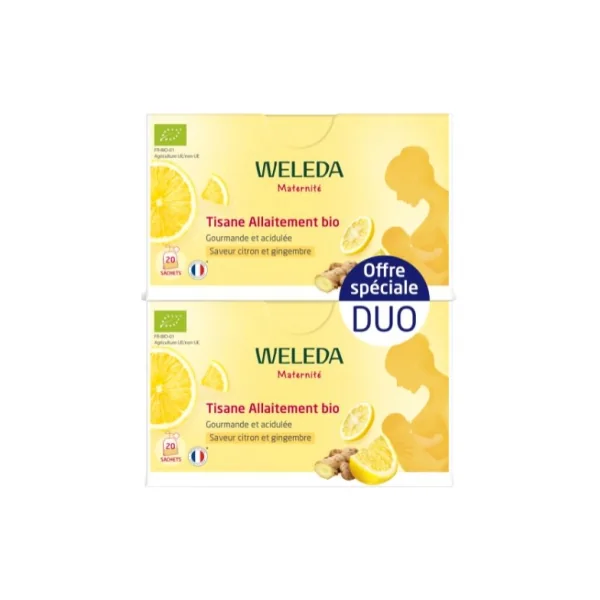 Weleda Maternité Tisane Allaitement Citron et Gingembre Bio Lot de 2 x 20 Sachets