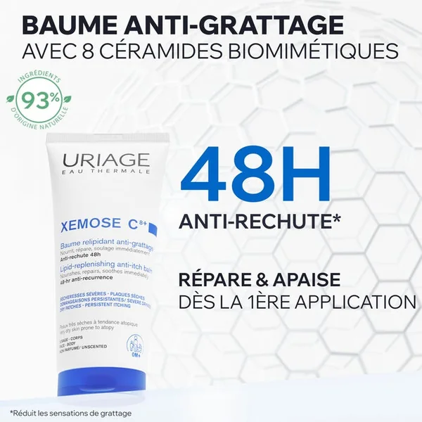 XEMOSE C8+ - Baume Relipidant Anti-Grattage - Visage et Corps - Peaux Très Sèches à Tendance Atopique, 200ml